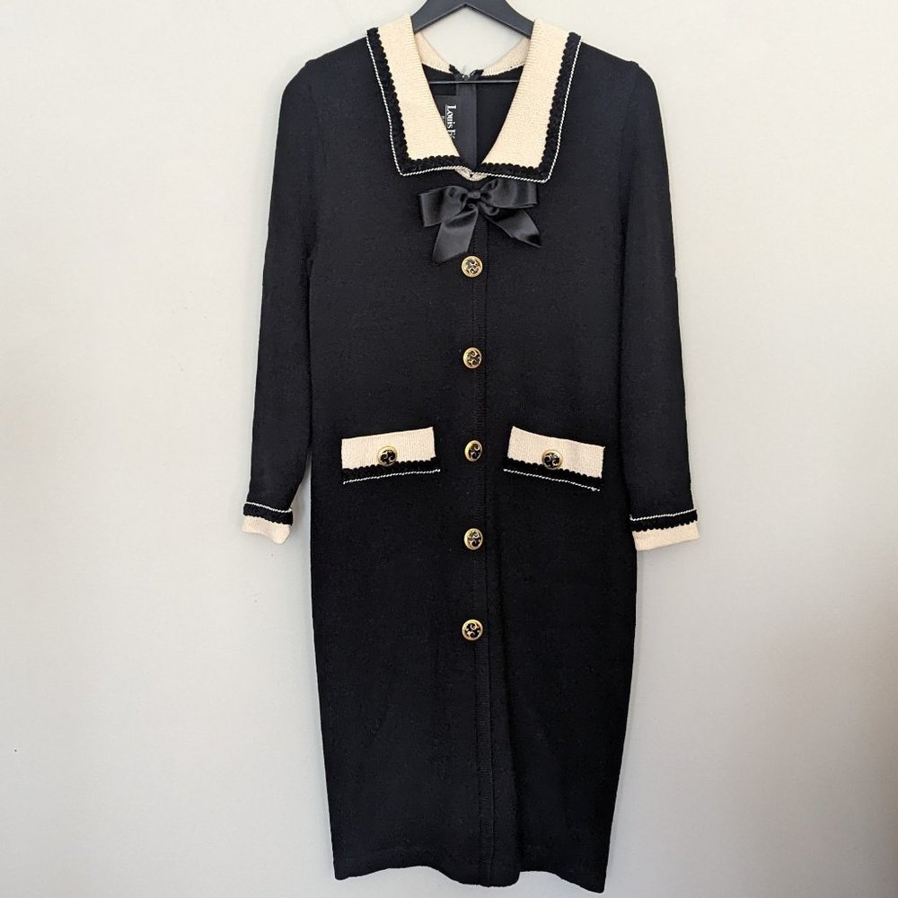 Louis Feraud Black and Ivory Women's Knit Dress Sz S